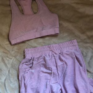 sparkly pink two piece pants set